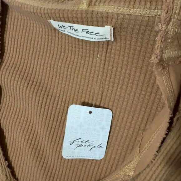 NWT Free People Hoodie XL Margo Bran Burnt Orange Waffle Knit Pullover V Neck - Picture 10 of 10